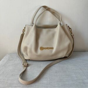 Baroncelli Italian Leather Shoulder Crossbody Bag Cream Gold Hardware